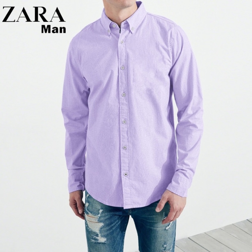 Zara Man Purple Burton Down Dress Shirt Size 14 - Picture 1 of 6